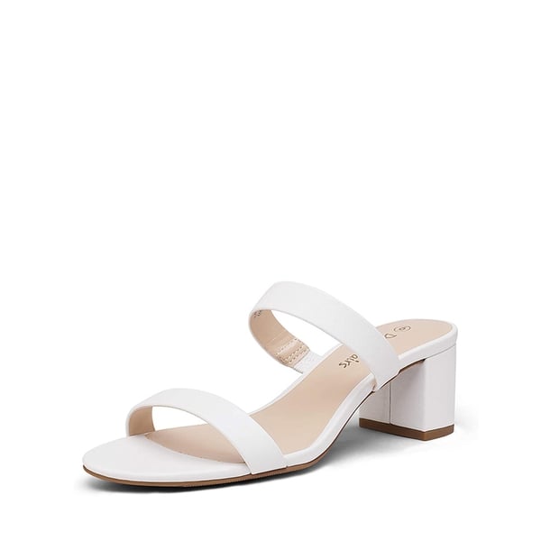 Two Strap Chunky Heel Sandals - WHITE PU -  0